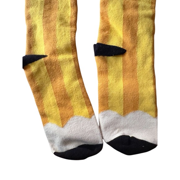 Novelty Pencil Knee High Socks Women Yellow Blue Pink No 2 Fun School - Picture 2 of 3